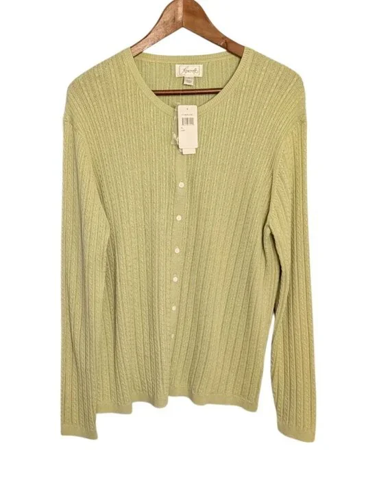 Foxcroft Women Sage Green Supima Cotton 2 Piece Cardigan Shell Set Size L Ribbed - Picture 11 of 16